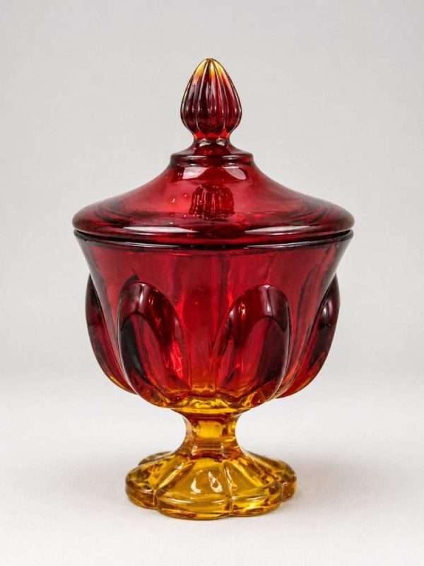 Vintage L.E. Smith Amberina Covered Compote Candy Dish UV Reactive ...