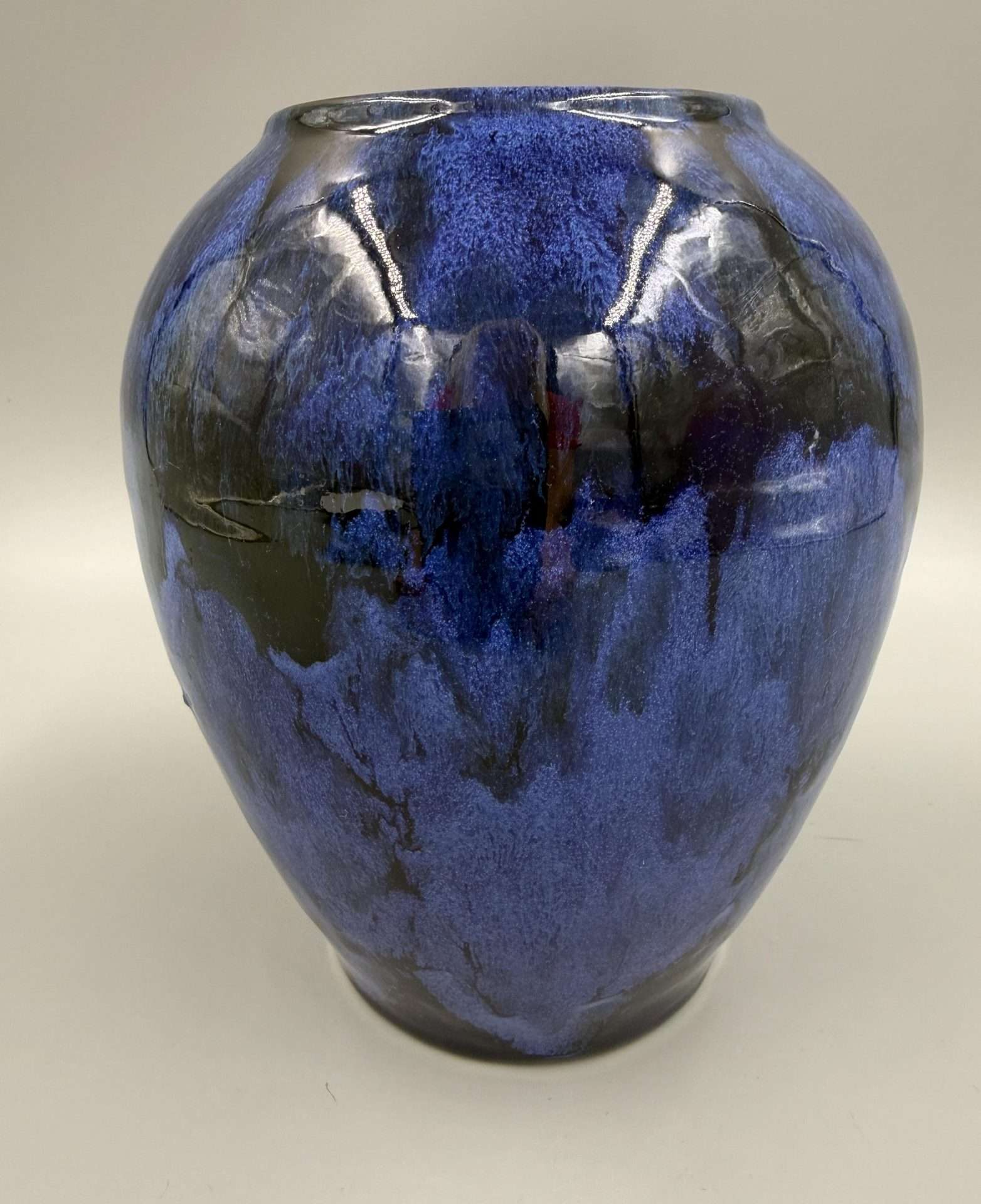1930s Brush McCoy Blue Onyx Art Pottery Vase Cobalt Drip Glaze Ohio Ceramic Vase - Image 7