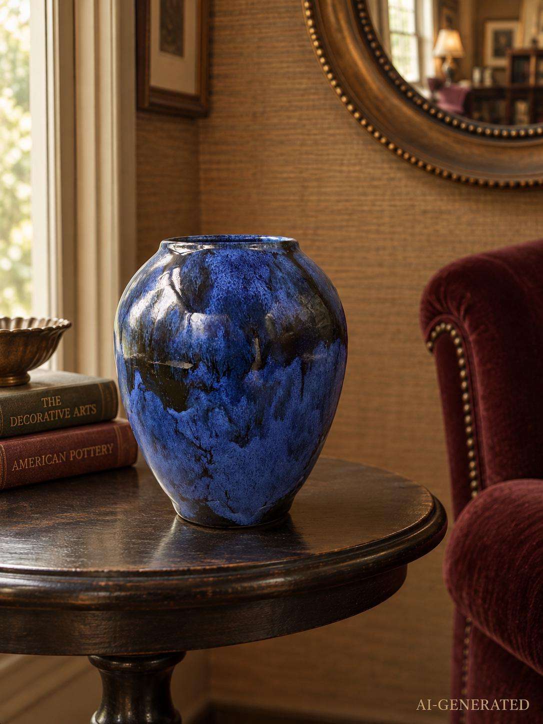 1930s Brush McCoy Blue Onyx Art Pottery Vase Cobalt Drip Glaze Ohio Ceramic Vase - Image 2